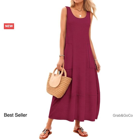 Dresses & Skirts - Sleeveless Boho Maxi Dress Flowy Casual Sundress with Pockets Beach Vacation